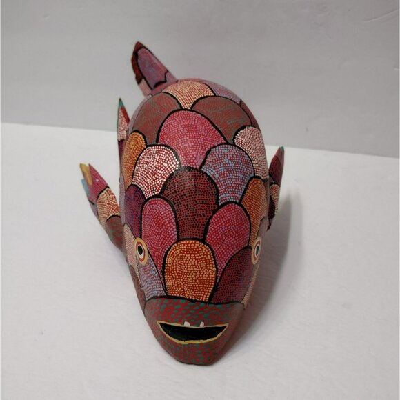 Pepe Santiago Oaxacan Alebrije Folk Art Fish Statue, Hand Painted Wood Carving - Picture 4 of 12